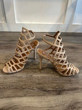 Strappy Cage High Heel Sandals - Nude